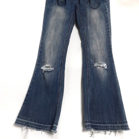 TWENTYONE BLACK Mid Rise Flared Denim Jeans RUE 21 Juniors Size 3/4 Distressed - Picture 8 of 11